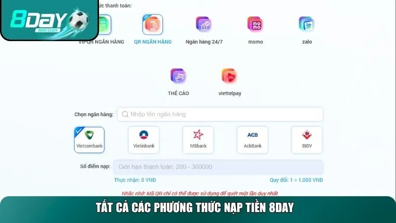 4 phương thức nạp tiền 8day mới nhất